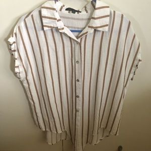 White and brown striped button-up top